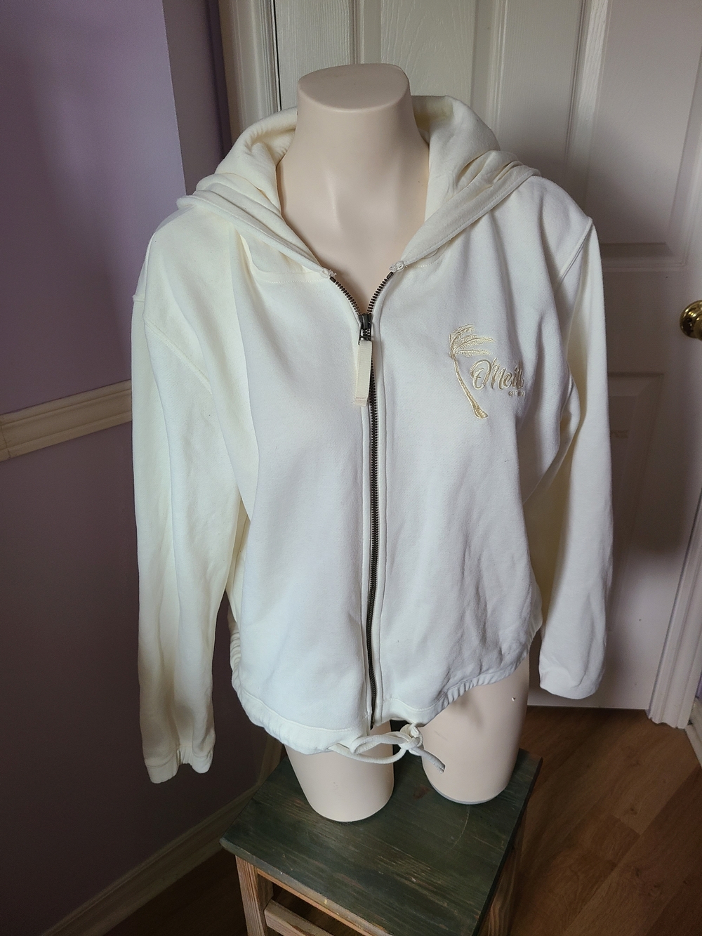 O'Neill Cream Zip-Up Hooded Bomber Jacket